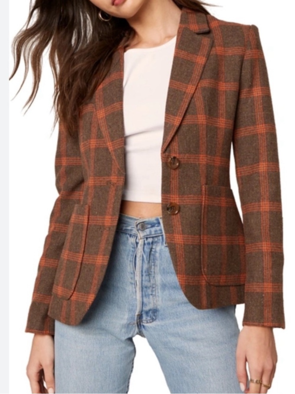 BB Dakota Brown Plaid Blazer with Orange Windowpane